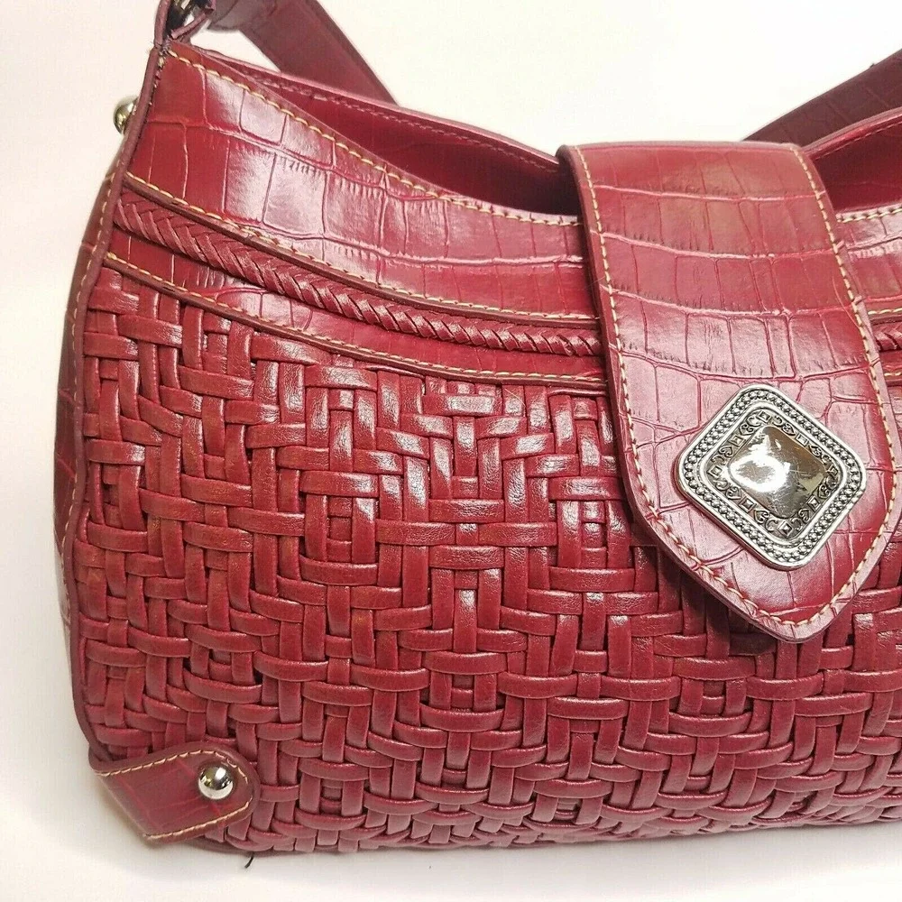 Coldwater Creek‎ Handbag Purse Red Woven Croc Emboss Faux Leather Magnetic Snap
